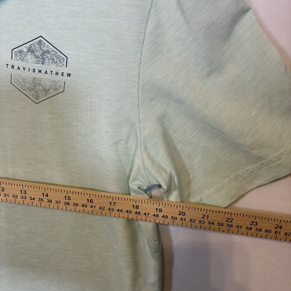 TravisMathew Polo Shirt Mens Large Mint Green Heathered Graphic Golf Casual L - Picture 5 of 6